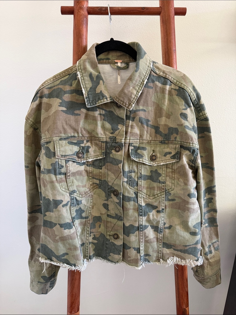 Free People oversized camo denim jacket